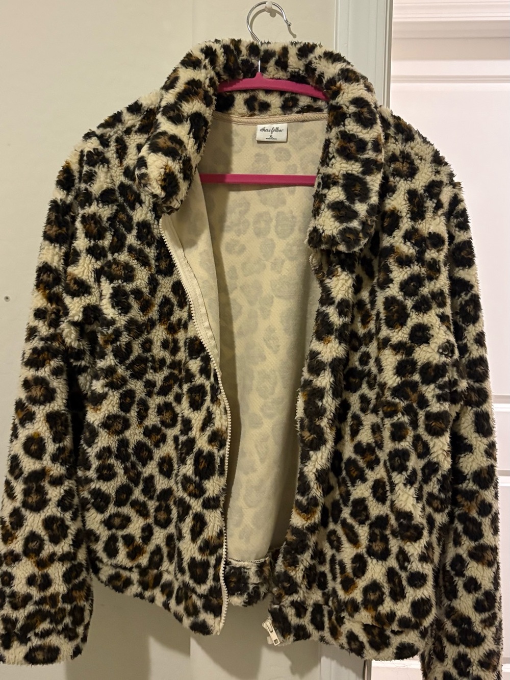 Others Follow Leopard Print Teddy Jacket - Beige/Black/Brown